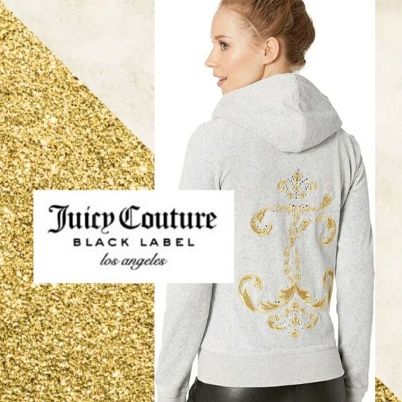 Retro Y2K/2000's  Juicy Couture Bling Bling Crystal Studded Velour Hoodie - Picture 11 of 14